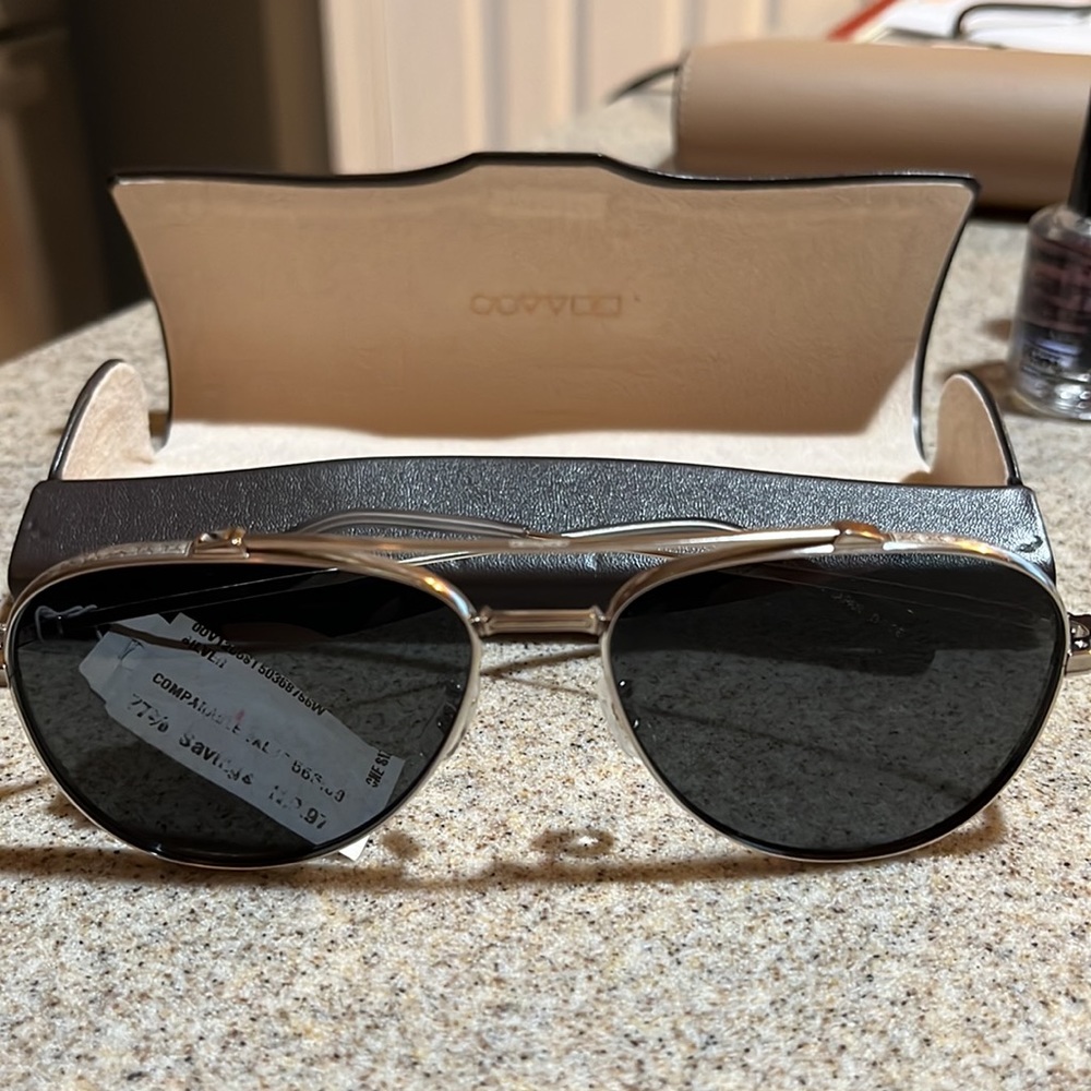 Oliver Peoples NWT Aviator Sunglasses Silver with black lenses Name- Rikson - Picture 3 of 10